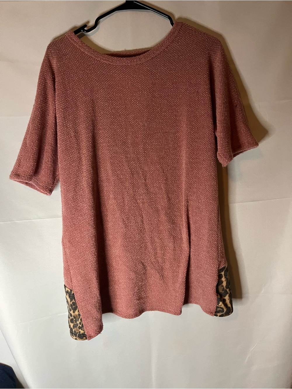 First Love Rose Dusty Pink Short Sleeve Tunic with Leopard Trim